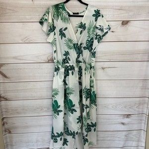 Scobe White Monstera Leaf High-Low Wrap Dress, Size 1X